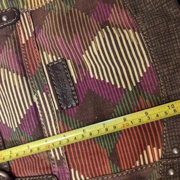 Fossil Colorful Canvas Stripes Adj StrapCrossbody Purse Brown Multi Stripes VTG - Picture 9 of 10